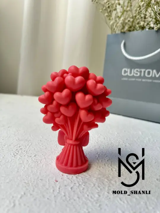 قالب سیلیکونی دسته گل قلبی برای شمع سازی و رزین