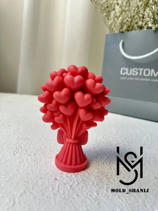 قالب سیلیکونی دسته گل قلبی برای شمع سازی و رزین
