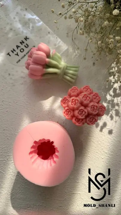 قالب سیلیکونی دسته گل بزرگ لاله ۱۰ سانت برای شمع سازی و رزین